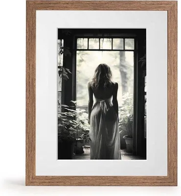 Productafbeelding van Fotolijst met passe-partout en acrylglas 28x35 cm - Bruine MDF lijst voor 18x24 cm foto