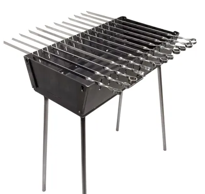 Produktbild von GOROCH Mangal Grill Set Stahl 3 mm für 12 Spieße mit 8 klassischen Schaschlikspießen aus Edelstahl