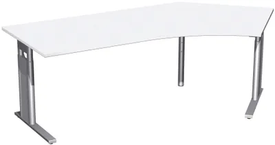 Produktbild von Geramöbel Schreibtisch 135° rechts höhenverstellbar, C Fuß Blende optional, 2166x1130x680-820, Weiß/Silber; N-647316-WS