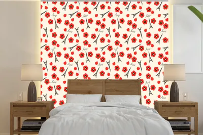 Produktbild von MuchoWow® Fototapete für Wohnzimmer oder Schlafzimmer Wandtapete Vinyl Motivtapete Muster - Paris - Eiffelturm - Blumen - 300x300 cm - Wanddekoration