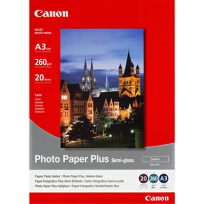 Produktbild von Canon SG-201 Fotopapier Plus Seidenglanz A3 – 20 Blatt, Halb-Glanz, 260 g/m², Tintenstrahl, A3, 29.7x42 cm, 20 Blätter