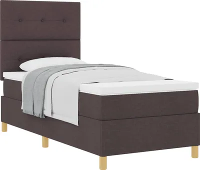 Image de vidaXL Lit boxspring avec matelas brun foncé 90 x 190 cm Tissu