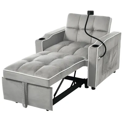 Produktbild von Abrihome 3-in-1 Ausziehbar Schlafsofa mit Schlaffunktion, Schlafstuhl Gästebett mit Getränkehaltern und Handyhalter, Grau