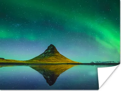 Produktbild von MuchoWow® Poster Nordlicht - Berge - Wasser - Island - Natur 80x60 cm - Kunst für zu Hause