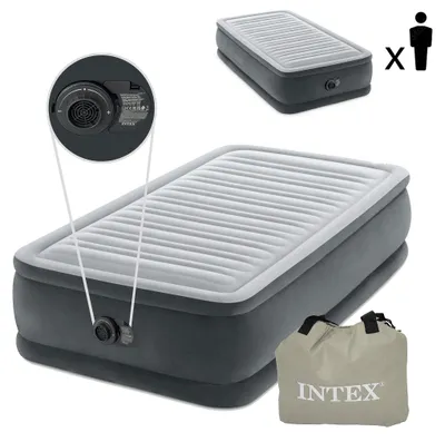 Immagine prodotto di Intex 64412ND TComfort Plush Elevated Twin 1-Persoons Luchtbed 191x99x46 cm + Ingebouwde Pomp Grijs