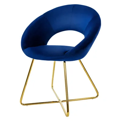 Produktbild von ML-Design Esszimmerstuhl mit runder Rückenlehne, Blau, aus Samt Metallgestell
