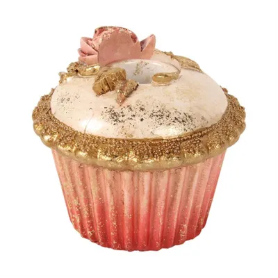 Produktbild von Kerzenhalter im niederländischen Barockstil, rosa, 7,5 cm – Dekorativer Kerzenhalter aus Kunstharz mit goldenen Details