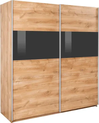 Image de Armoire à portes coulissantes Bramfeld Armoire à vêtements Finition au choix, chêne planché / verre gris, 180 x 64 x 198 cm