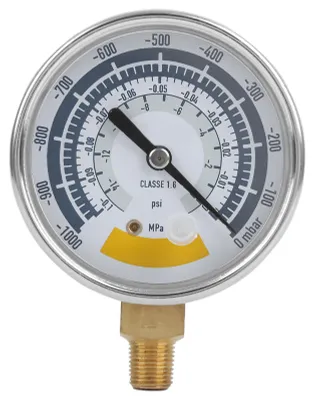 Obrázek produktu pro Manometr: Přesné zařízení pro měření tlaku vzduchu, určené pro vakuové pumpy, rozsah 0-14 psi, připojení NPT 1/8 palce
