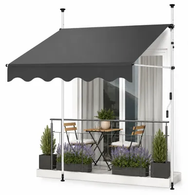 Produktbild von Mucola Klemmmarkise höhenverstellbar Balkon Markise ohne Bohren Sonnenmarkise Sonnenschutz Windschutz - Grau 350 x 120 cm