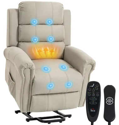 Obrázok produktu pre HOMCOM Relaxačné kreslo s pomôckou na vstávanie, elektrické masážne kreslo s funkciou sklopenia, farba béžová