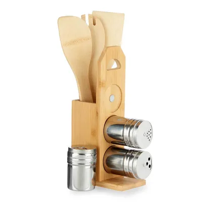 Image de Set d'accessoires de cuisine sur support, avec épiciers en métal
