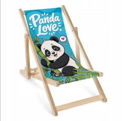 Produktbild von Kinder Liegestuhl Holz klappbar „Panda Love“ – Garten Sonnenliege Geschenk Kinder