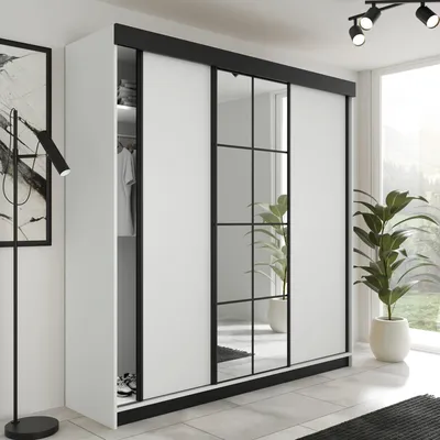 Produktbild von LAMARO Kleiderschrank mit Spiegel 200 cm. Variante: Weiß, 200x205x59