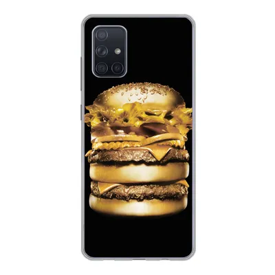 Produktbild von MuchoWow® Handyhülle Schutzhülle Hülle für Samsung Galaxy A51 5G Goldener Hamburger auf schwarzem Hintergrund. Silikon Softcase Handy Hülle - Abbildung
