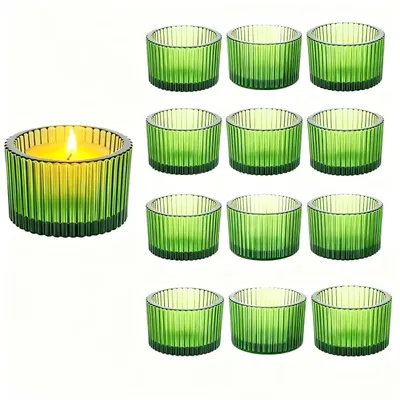 12 Teelichthalter aus Glas, grün, 5,5 cm, für Tischdeko