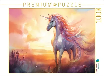 Produktbild von CALVENDO Puzzle Einhorn im Sonnenuntergang | 1000 Teile Lege-Größe 64x48cm Foto-Puzzle für glückliche Stunden