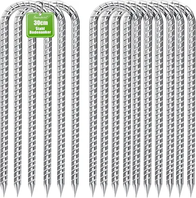 Imagen del producto de Estacas en forma de U, de 30 cm, paquete de 6 unidades, fabricadas en acero galvanizado, para uso en jardines y campamentos