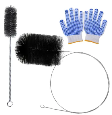 Imagen del producto de Kit de cepillos de limpieza que incluye: cepillo para chimeneas de 2 metros, cerdas de acero, y guantes, ideal para la limpieza de chimeneas