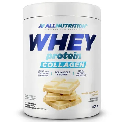 Produktbild von ALLNUTRITION Whey Protein Collagen 500g weiße Schokolade Molkenprotein Kollagen Eiweiß Muskelaufbau