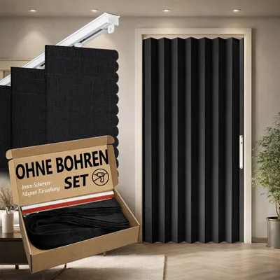 Blickdichtes Akkordeon-Deurgordijn mit Magnet, 106x201 cm, Schwarz