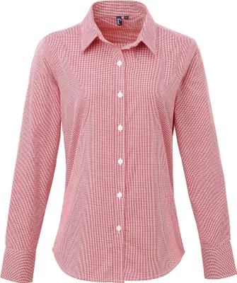 Image de Premier Micro Carreaux Femme Chemisier manches longues RW5523 (2XL) (Rouge/Blanc)
