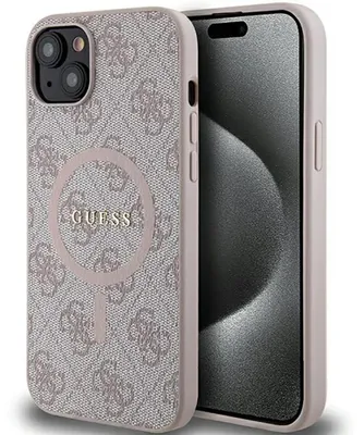 Immagine prodotto di Guess 4G Collection Custodia MagSafe in pelle con logo in metallo per iPhone 14 / 15 / 13 - rosa