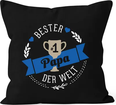 Produktbild von Kissenbezug bester Papa der Welt Geschenk für Papa Baumwolle MoonWorks® schwarz 40cm x 40cm