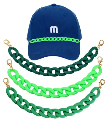 Produktbild von 3 Stück Trucker Hut Ketten Acryl Ketten Hut Zubehör Schirmdekoration für Frauen und Männer Kappen DIY Mesh Baseball Cap Sport Spieltag Dekorationen (Grüne Serie)