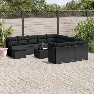 Produktbild von CLORIS 13-tlg. Garten-Sofagarnitur - mit Kissen - Schwarz Poly Rattan - Gartenmöbelgarnituren LL0000255068