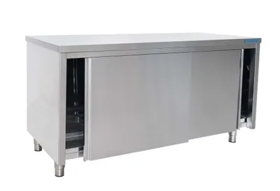 Image de Armoire de travail Saro 1800 x 700 x 850 mm avec portes coulissantes et 1 étagère en acier inoxydable
