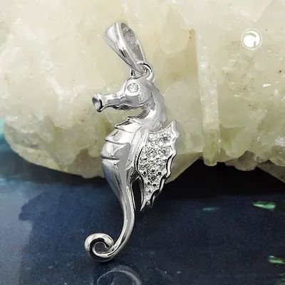 Produktbild von Anhänger 22x10mm Seepferdchen mit Zirkonias glänzend rhodiniert Silber 925