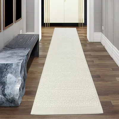 Obrázek produktu pro Elegantní recyklovaný koberec s ornamentálním vzorem nadčasový design vzhled snadná údržba v krémové barvě Velikost - 80 x 300 cm