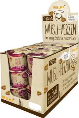 Image de Cœurs de muesli Hellma à la canneberge, cœurs de muesli, flocons d'avoine, pour la restauration, l'hôtellerie, les bureaux, les cantines, 18 pièces de 30 g chacune
