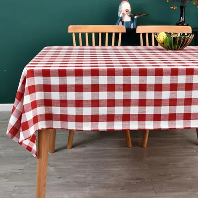 Obrázok produktu pre Obrus, červeno-biely, karovaný, 135x300 cm, bavlna, umývateľný, obdĺžnikový