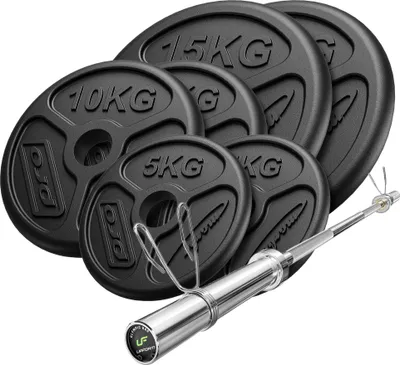 Obrázek produktu pro Sada 75kg | Olympijská tyč 180 cm + zátěžové desky 2x15kg, 2x10kg, 2x5kg - Marbo Sport