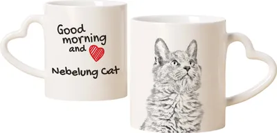 Immagine prodotto di Tazza Nebelung con gatto, deliziosa tazza con manico a forma di cuore, regalo universale del marchio Art-Dog