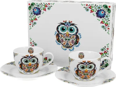 Produktbild von DUO ETNO 2er-Set Espressotassen 90 ml OWL mit Untertassen, New Bone China Porzellan