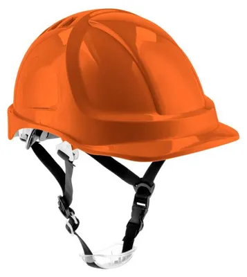 Produktbild von Schutzhelm orange ABS, EN 397, Drehknopf, 6-Punkt-Gurtband, belüftet, UV-beständig – Bauhelm PLONER, Högert Technik