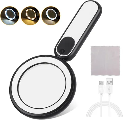 Produktbild von LED Lupe, Leselupe mit Licht, Handlupe, Juwelierlupe, 15-fache Lupe, 3 Beleuchtungsmodi, für Arbeiten in der Nähe, Lesen, Schmuck, Erkunden Linsentuch