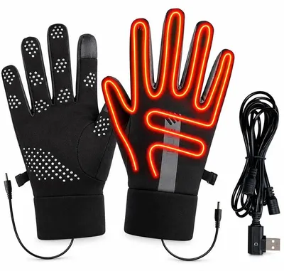 Produktbild von USB-Heizhandschuhe in Schwarz, beheizbare Winterhandschuhe mit 3 Temperaturstufen 45/50/55 °C, flexibler Stromversorgung und Wärmefunktion