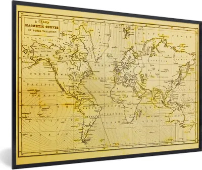 Produktbild von MuchoWow® Gerahmtes Poster Weltkarte - Vintage - Gelb 90x60 cm - Poster mit Schwarzem Bilderrahmen Wandposter Rahmen Foto Bilder - Fotorahmen - Foto-Plakat