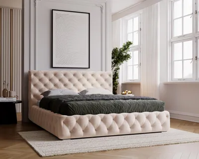 Obrázok produktu pre Čalúnená posteľ 200x200 cm Glory s úložným priestorom – posteľ Chesterfield, Glamour – dvojposteľ s kovovým roštom, béžová