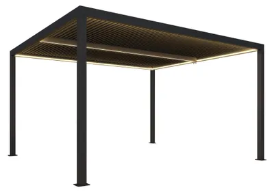 Produktbild von PURPLE LEAF Pavillon Lamellenpergola 3.65x4,25 m mit LED, wasserdicht, winterfest, Alu verstellbare Lamellen für Garten, Grau