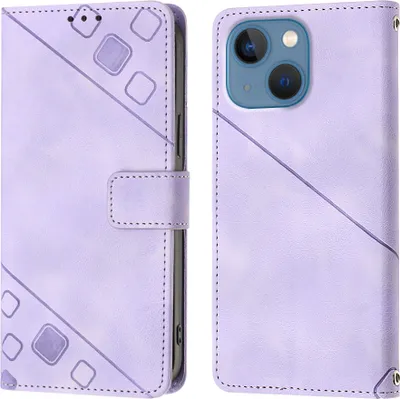 Produktbild von Hülle für iPhone 14 Prägung Flip Leder Brieftasche Schutzhülle mit Ständer Lila