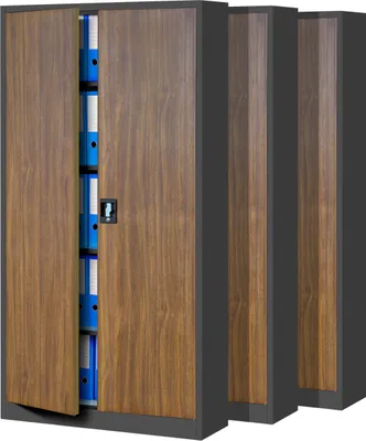 Produktbild von 3er Set Aktenschrank C001 Metallschrank Stahlschrank Werkzeugschrank Büroschrank Lagerschrank Universalschrank Pulverbeschichtung Flügeltüren 185 cm x 90 cm x 40 cm Farbe: Anthrazit/Holzoptik