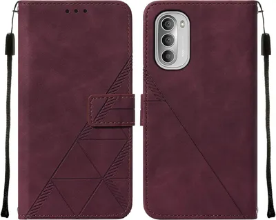 Produktbild von Moto G51 5G Hülle, Schlank Prägung Flip Leder Kartenfächer Schutzhülle mit Ständer für Motorola Moto G51 5G Rot