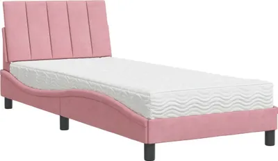 Produktbild von Bett mit Matratze "Hanko" Rosa 90x190 cm Samt