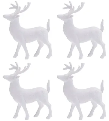 4er-Set weiße Hirschfiguren 14 cm, Weihnachts-Tischdeko