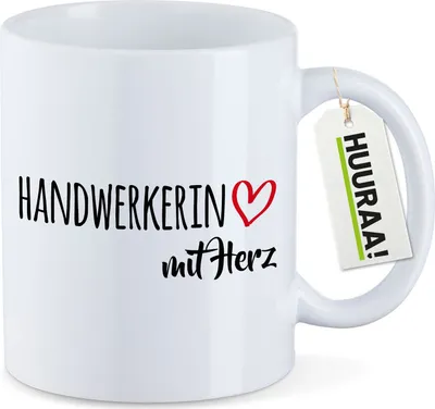Produktbild von Huuraa Kaffeetasse Handwerkerin mit Herz 330ml Weiß Keramik Kaffeebecher Geschenkidee